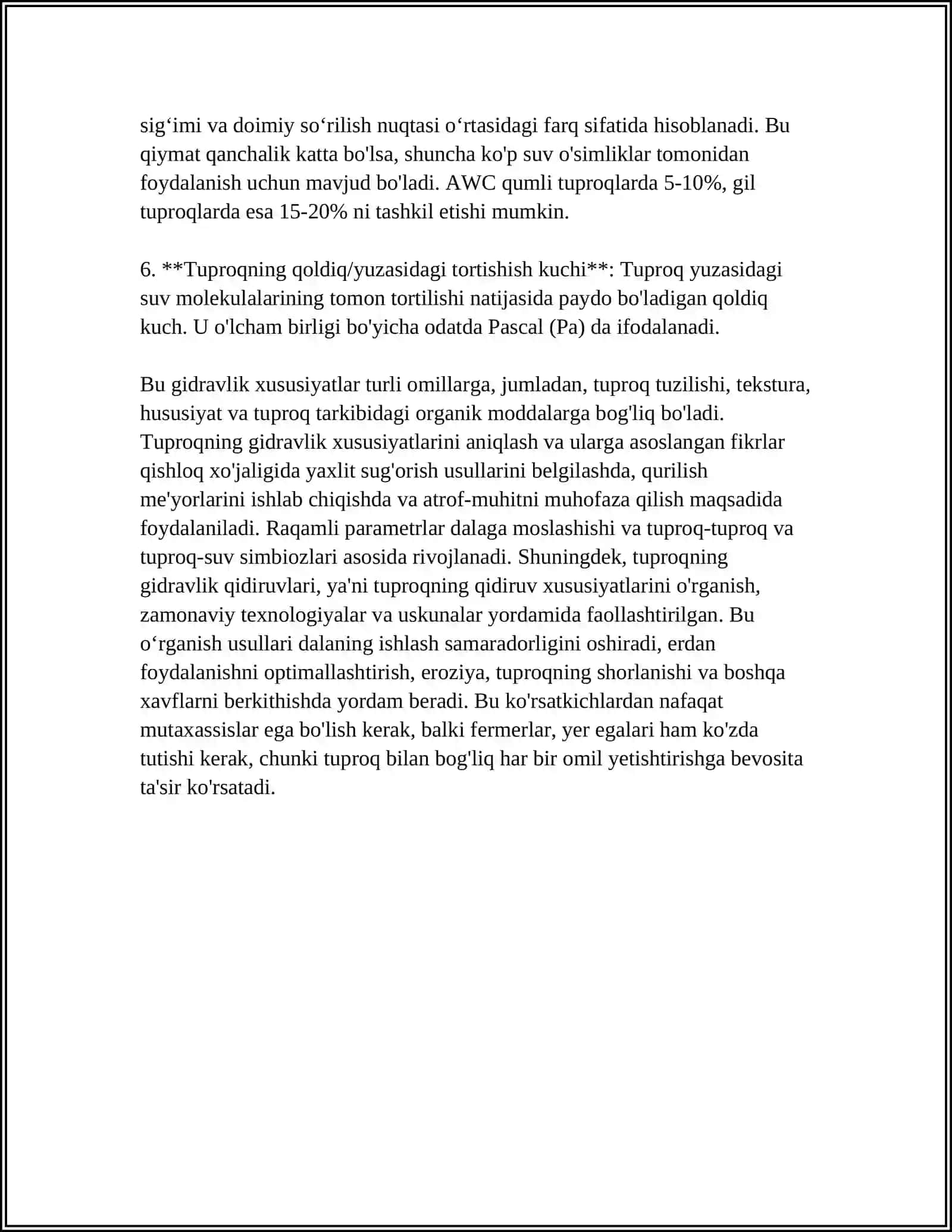 TUPROQ SUV HARAKATCHANLIGIGA OID TAJRIBALARNI OʻRGANISH 4