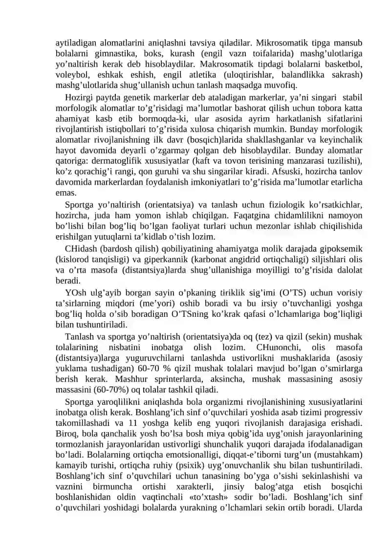 MA’RUZA. TANLOVNING METROLOGIK ASOSLARI. SPORTDA MODELLASHTIRISH 4