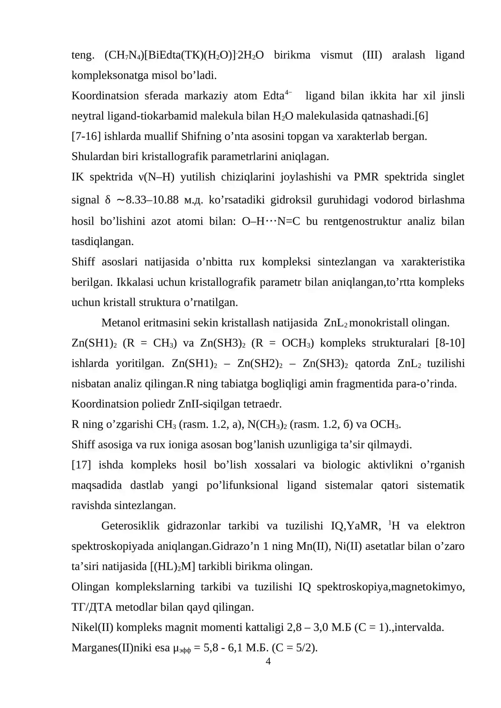 Karbamid va tiokarbamidning koordinatsion birikmalari 4