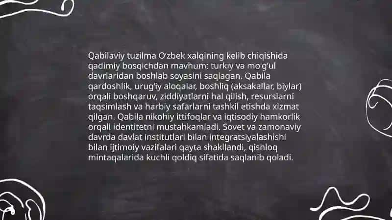 O'zbek xalqining kelib chiqishida etnik birlikning o'rni. Qabila, elat va millat Nortojiyeva Sevinch 4