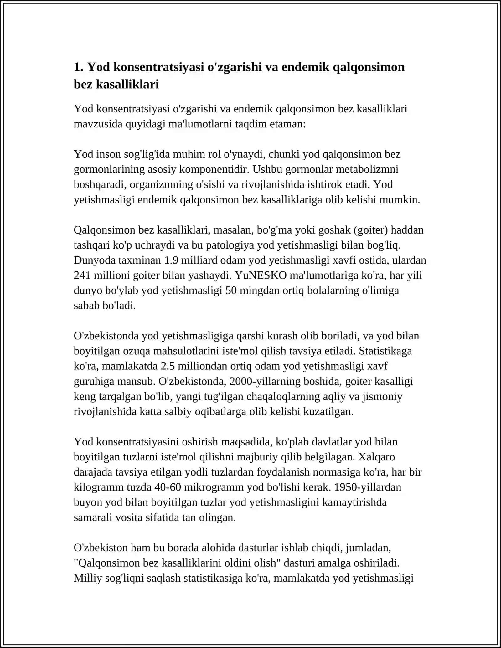 BIOGEN ELEMENTLARNING KONSENTRATSIYASI OʻZGARISHI BILAN BOGʻLIQ ENDEMIK VA KASB KASALLIKLARI.BIOLOGIK FAOL KOMPLEKS BIRIKMALAR 4