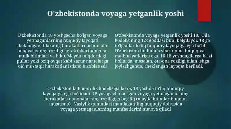 O'zbekistonda voyaga yetmagan fuqarolarning muomala layoqatining mazmuni 4