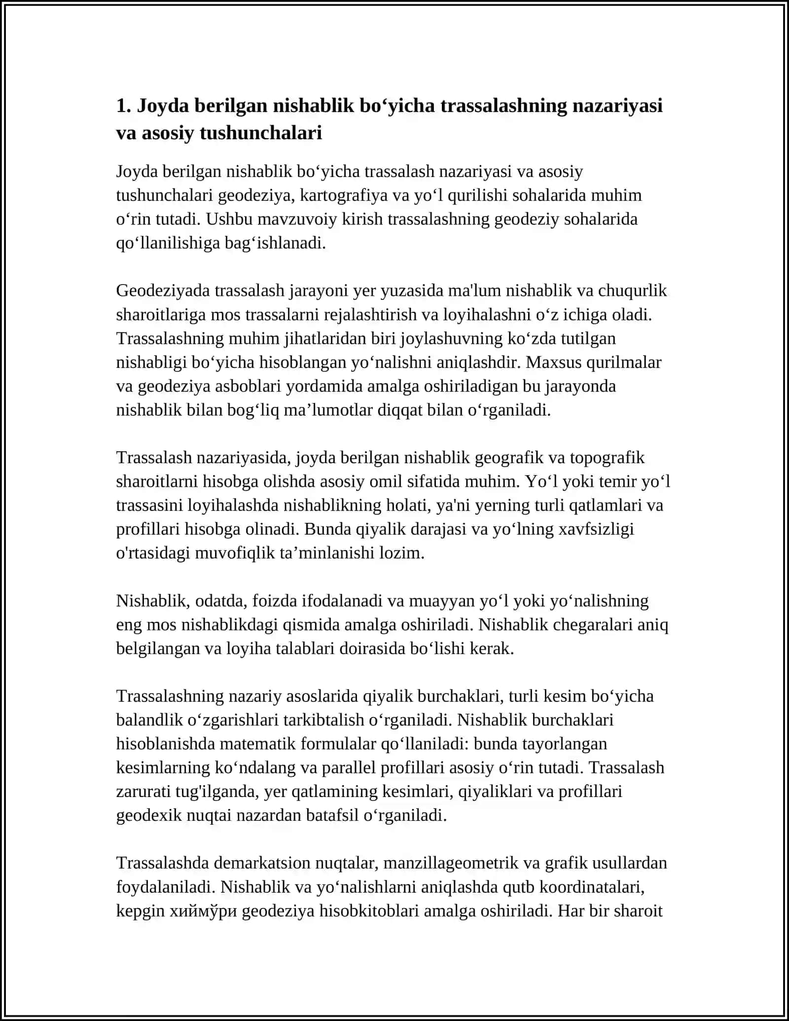 JOYDA BERILGAN NISHABLIK BO‘YICHA TRASSALASH GEODEZIYADA QÔLLANILADIGAN ÓLCHOV BIRLIKLARI 4