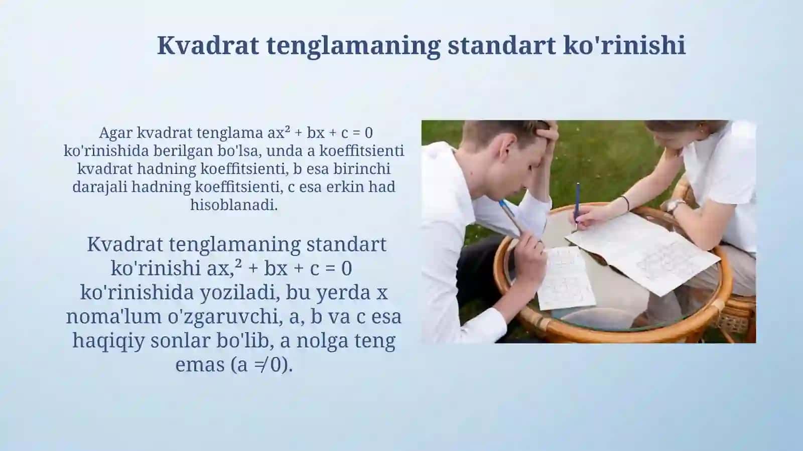 8 sinflarga kvadrat tenglamalar mavzusida sinov dars otish 4