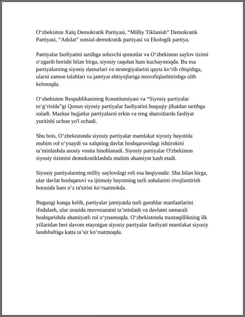 OʻZBEKISTONDA SIYOSIY PARTYALAR FAOLIYATI 4