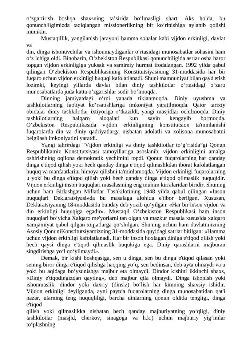 O’zbekistonda davlatning din va diniy tashkilotlar bilan munosabati 4