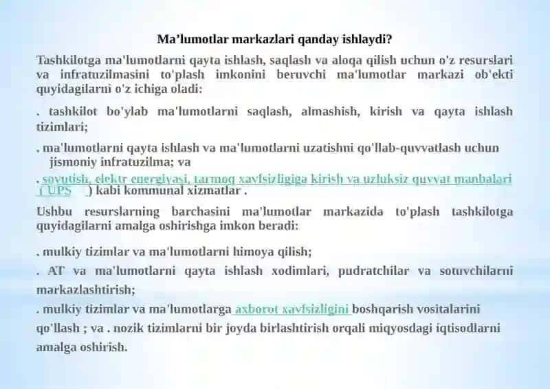 Bulut texnologiyasi asosida yaratilgan ma’lumotlarni qayta ishlash markazlarini o’rganib chiqish 4