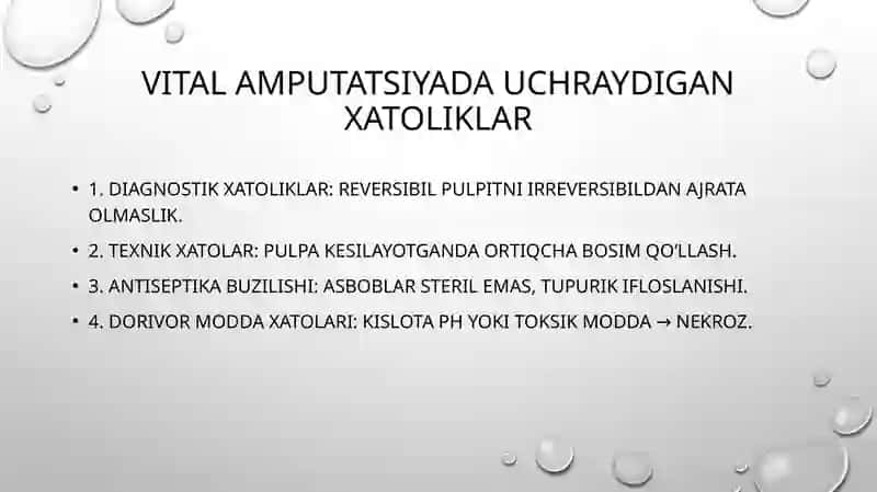 Pulpitlarni vital amputatsiya usuli bilan davolashda yuzaga keluvchi xato va asoratlar 4