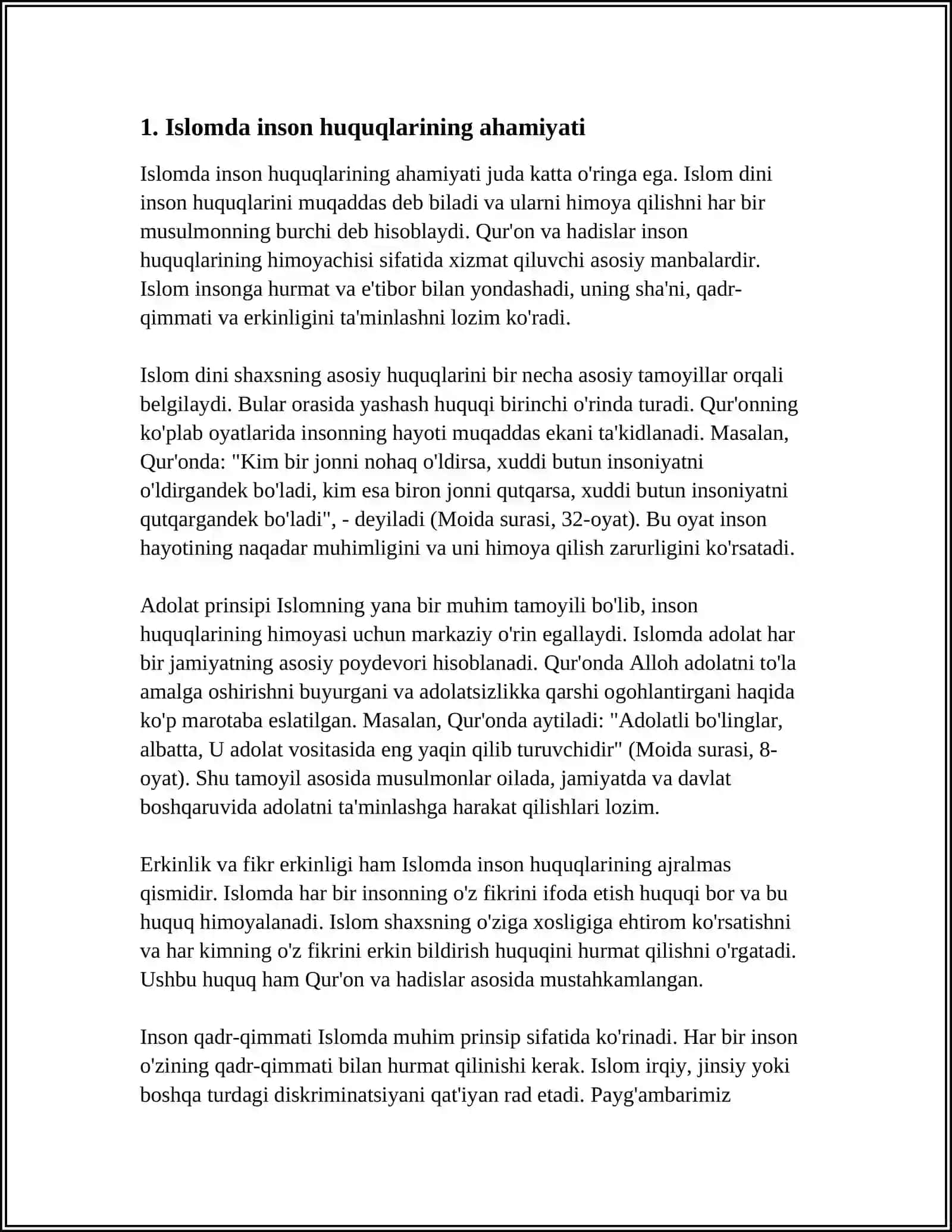 ISLOMDA INSON HUQUQLARI HIMOYASI, IJTIMOIY TENGLIK, ADOLAT VA TOLERANTLIK 4