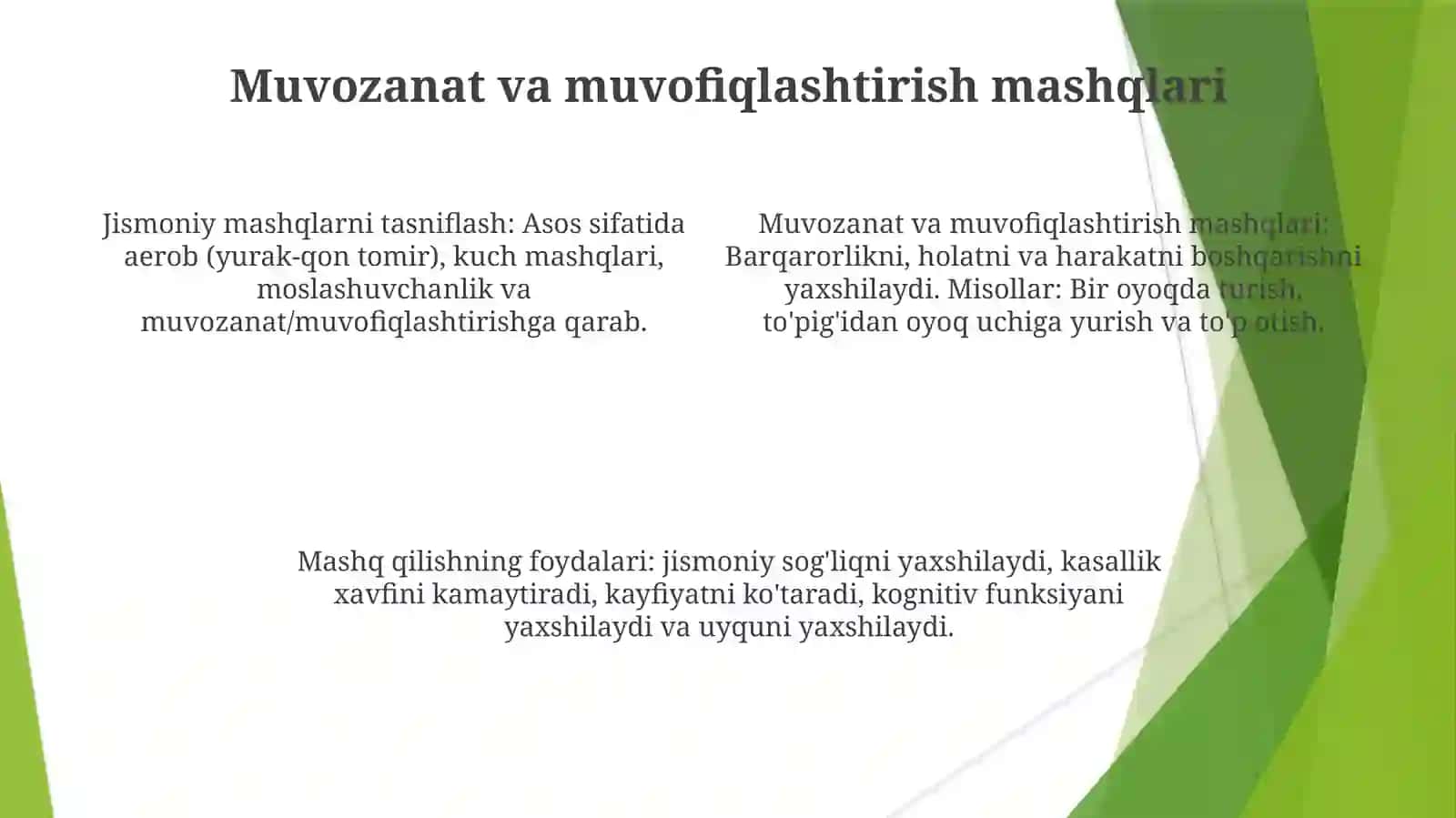 Jismoniy mashiqlarning tasniflanishi 4
