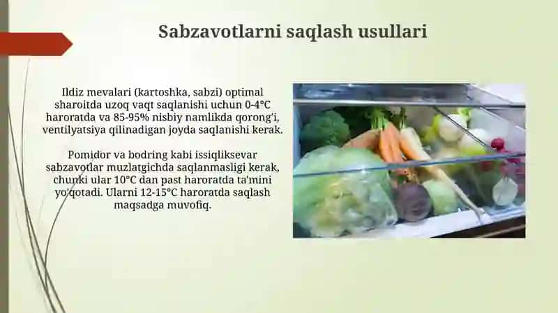 Meva-sabzavot mahsulotlarini saqlash usullari 4