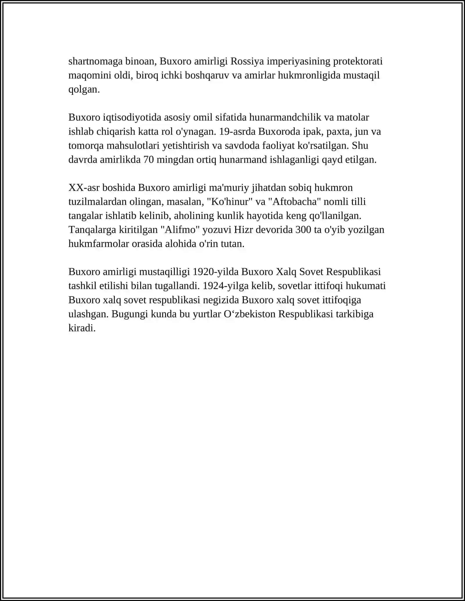 MUSTAQIL ISH Mavzu: BUXORO AMIRLIGINING TASHKIL TOPISHI 4