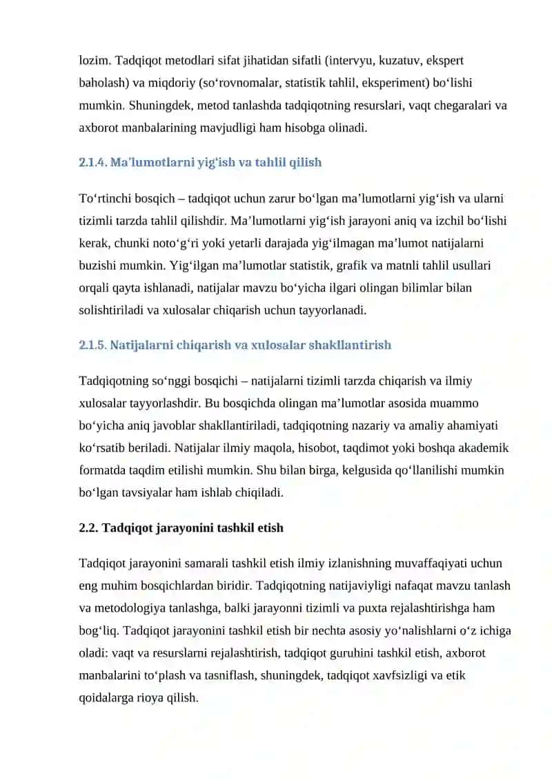 Tadqiqotlar Olib Borish Jarayoni va Uni Tashkil Etish 4