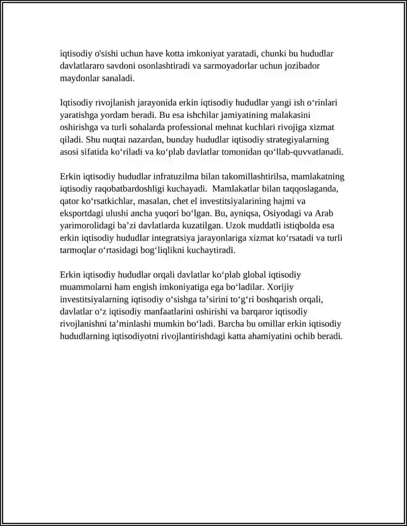 ERKIN IQTISODIY HUDUDLARNING IQTISODIYOTNI RIVOJLANTIRISHDAGI AHAMIYATI 4