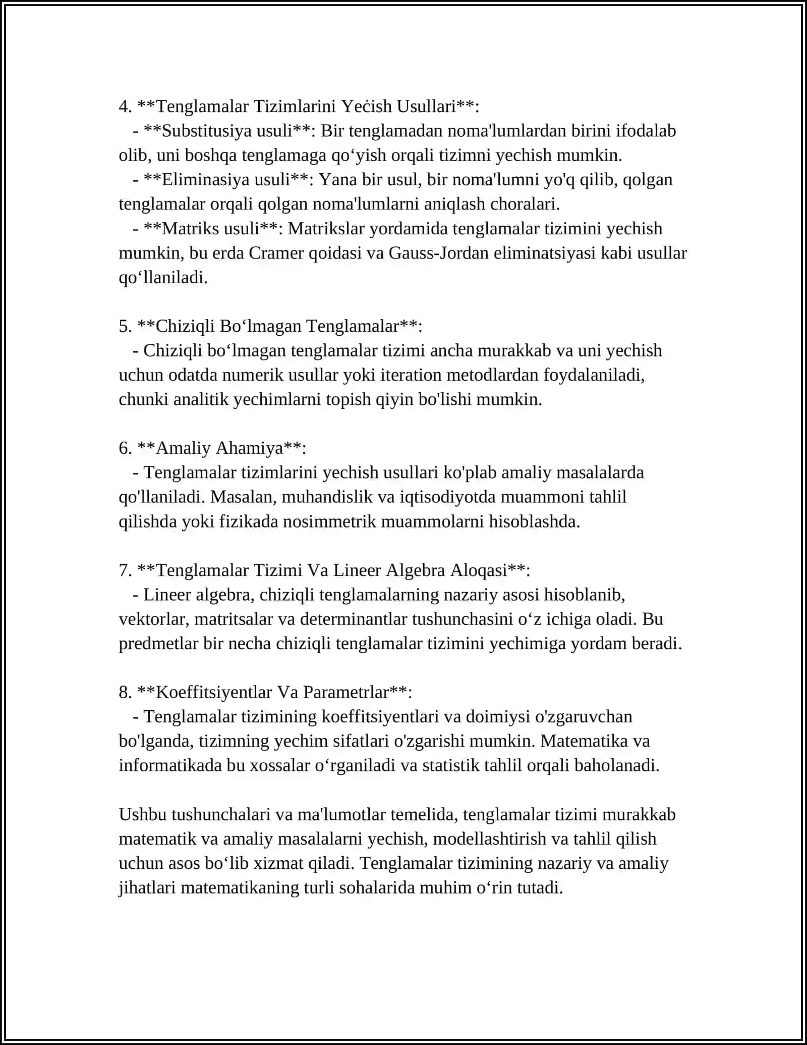 TENGLAMALAR TIZIMI KO‘RINISHIDAGI EKONOMETRIK TAHLIL 4