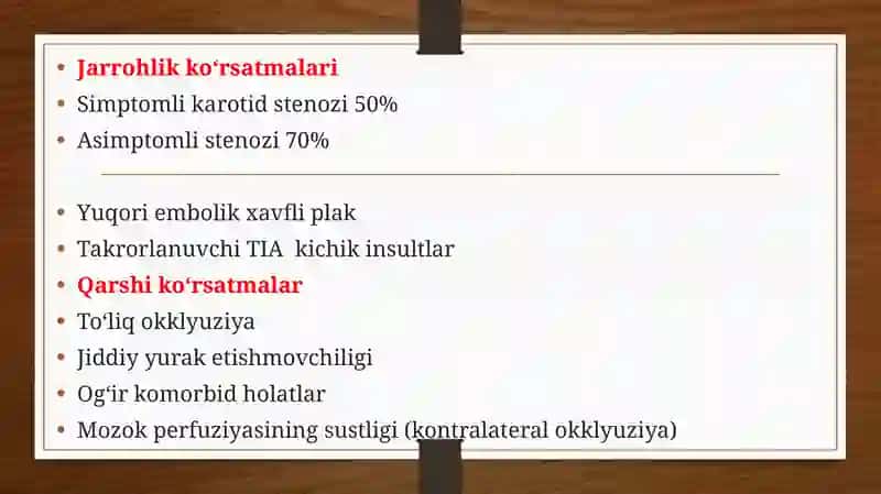 Ekstrakranial arteriyalardagi zamonaviy operatsiyalar. Arteriotomiya. Karotid endarterektomiya 4