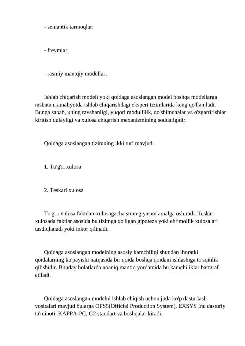 Ekspert tizimi haqida. Bilimlar bazasi va yakunlovchi mexanizm 4