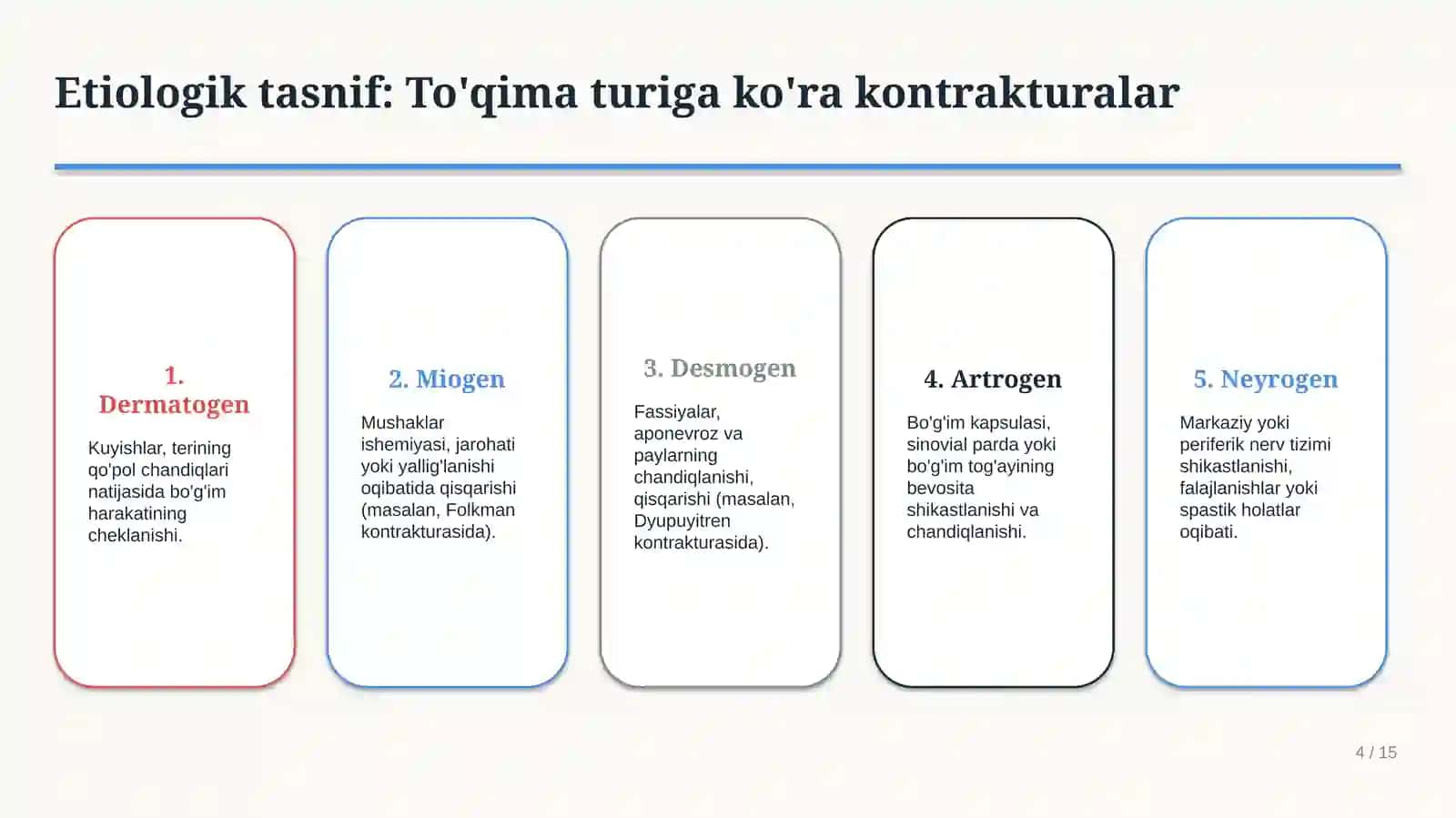 BO‘G‘IMLAR KONTRAKTURASI VA ANKILOZLARI. OYOQ PANJASINING STATIK DEFORMATSIYALARI | 15 SLAYDLI TIBBI 4