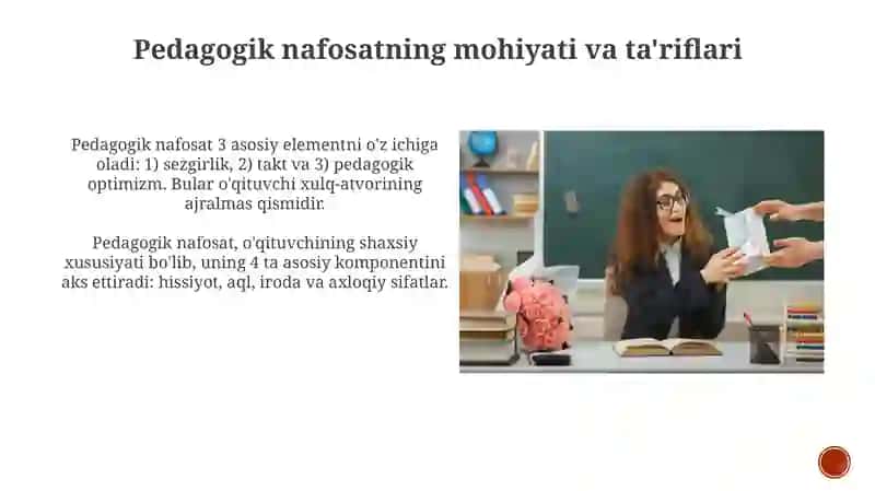 Pedagogik nazokat va xushmuomalalik kasbiy pedagogik dilkashlikni oʻqituvchi xulq atvorida Odilova Mavluda 4