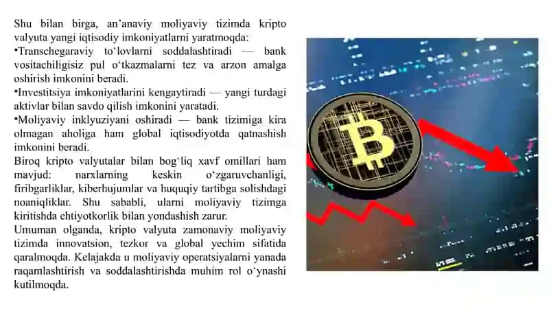 Davlatning moliyaviy tizimida kripto valyutadan foydalanish istiqbollari va xavflari 4