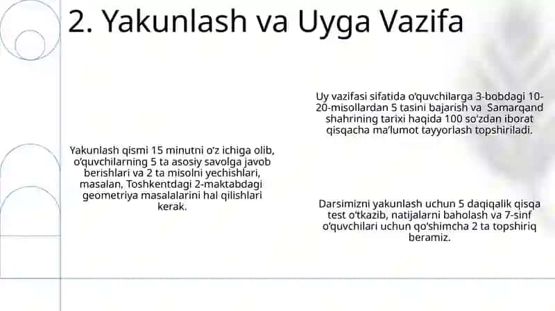 45 minutli dars uchun dars taqsimoti yaratish 4