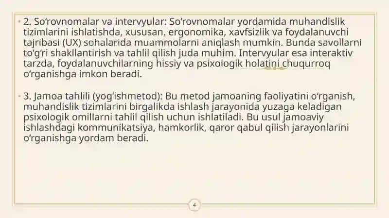 Muhandislik psixologiyasining tadqiqot metodlari 4