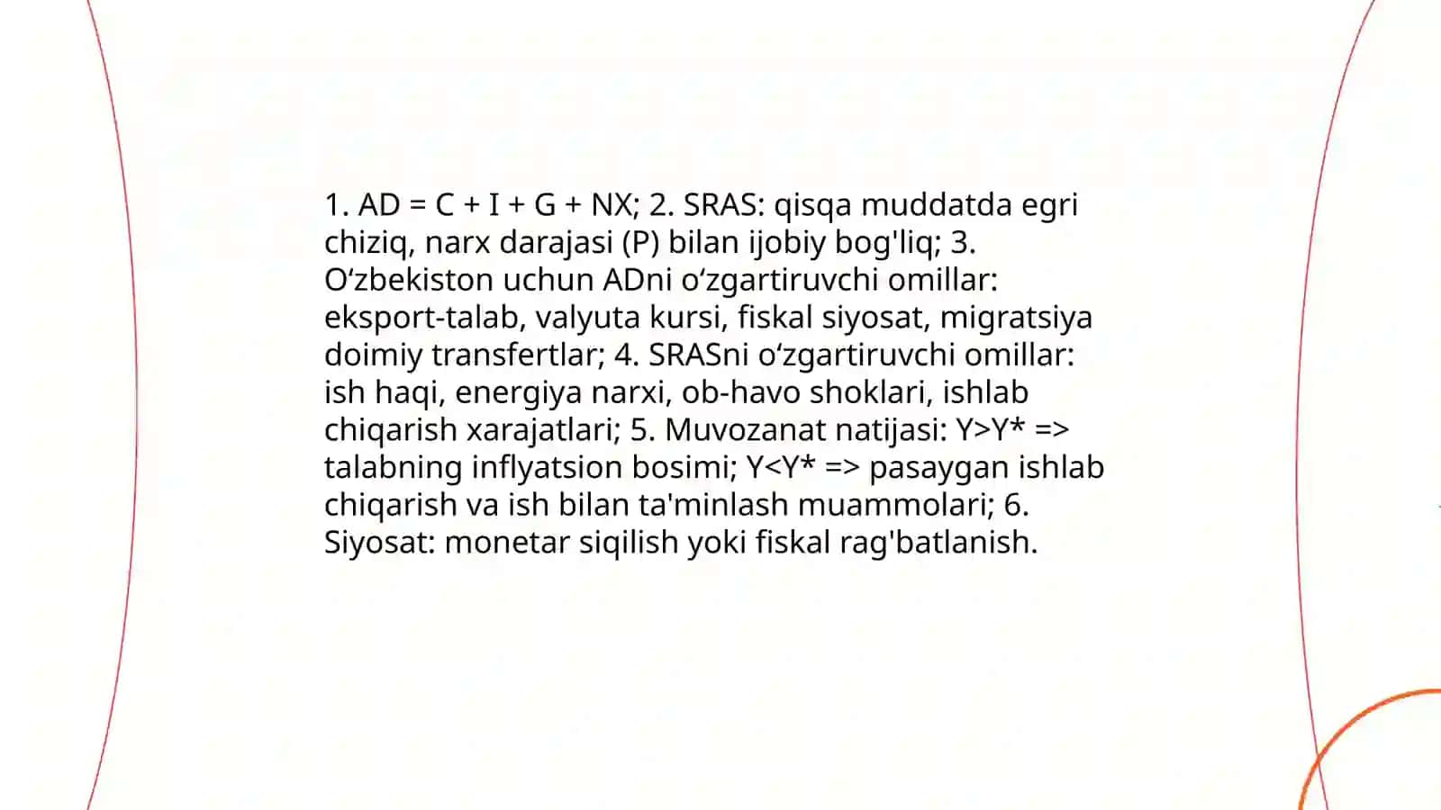 Yalpi talab va taklif modeli asosida O'zbekiston iqdisodiyotining muazanat holati 4