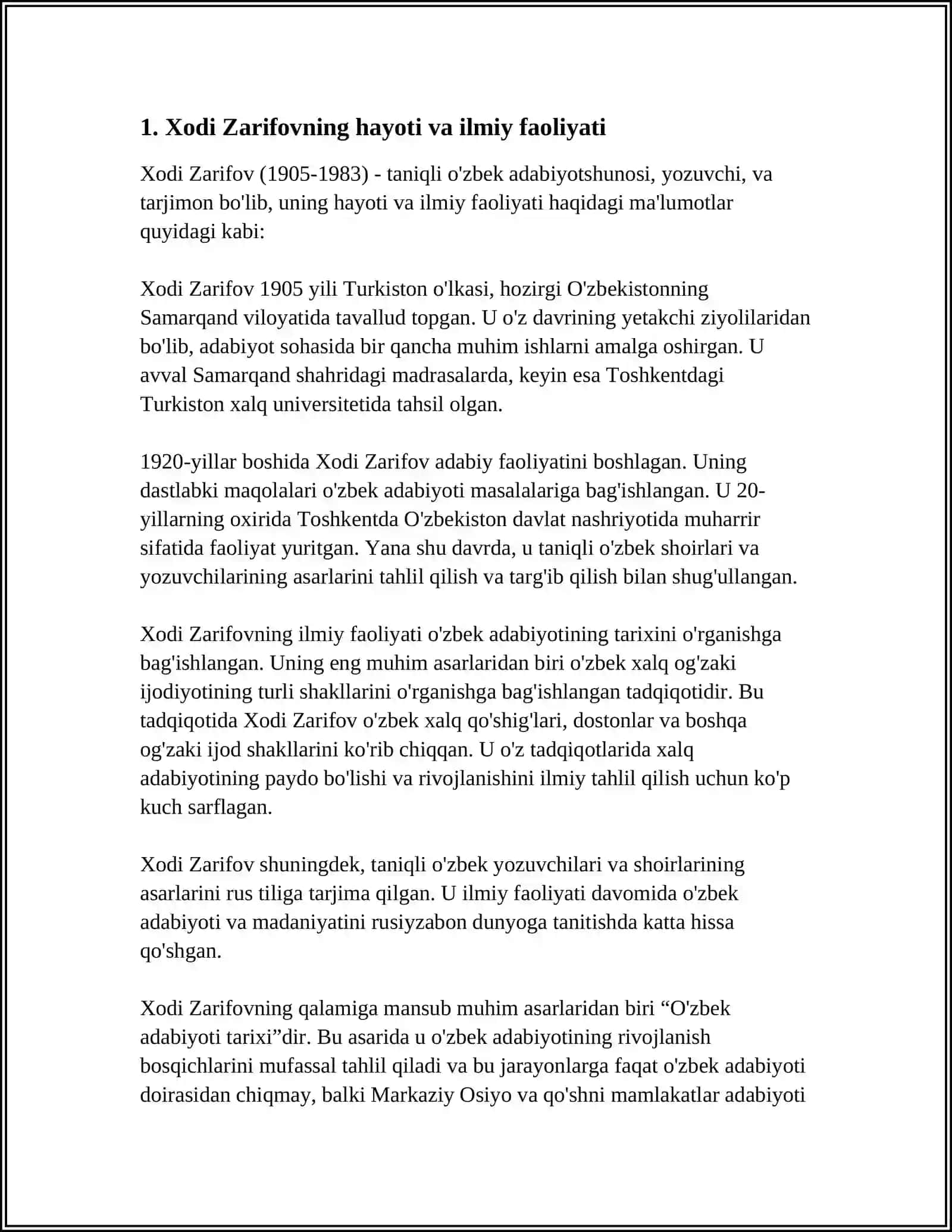 XODI ZARIFOV OʻZBEK FOLKLORSHUNOSLIGINING ASOSCHISI 4