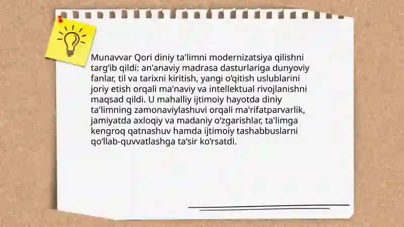 Jadid ma’rifatparvarlarining o‘lka ta'lim tizimini isloh qilishdagi roli (Munavvar Qori) 4
