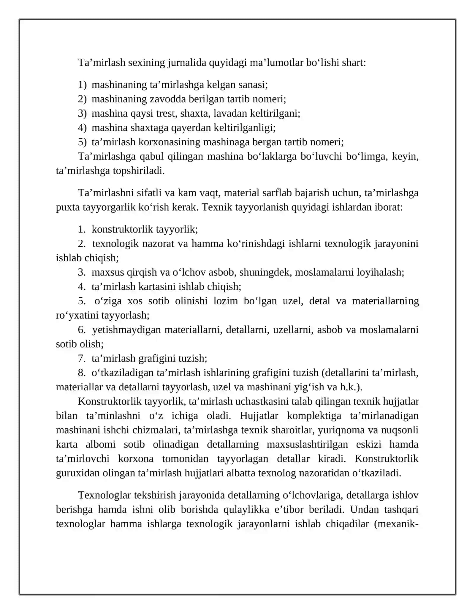 Texnologik jarayon va ta’mirlashga texnik tayyorgarlik 4