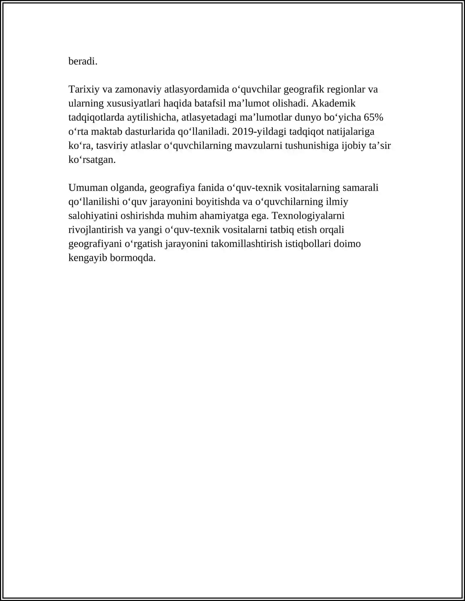 GEOGRAFIYADA SINFDAN TASHQARI MASHG'ULOTLARNI TASHKIL ETISHDA ÒQUV TEXNIK VOSITALARIDAN FOYDALANISH YULLARI 4