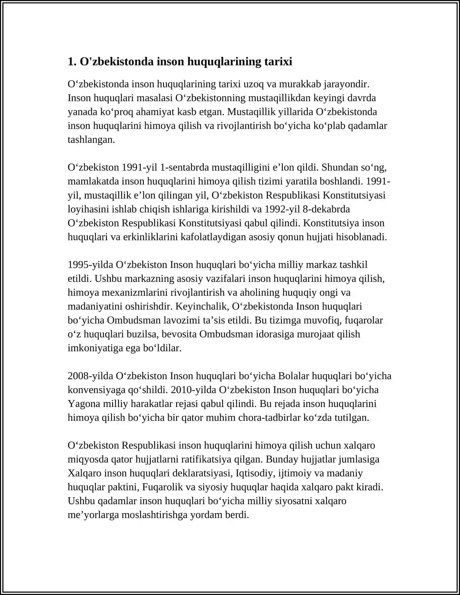 O'zbekistonda Inson Huquqlari va Erkinliklarini Yaratilishi 4