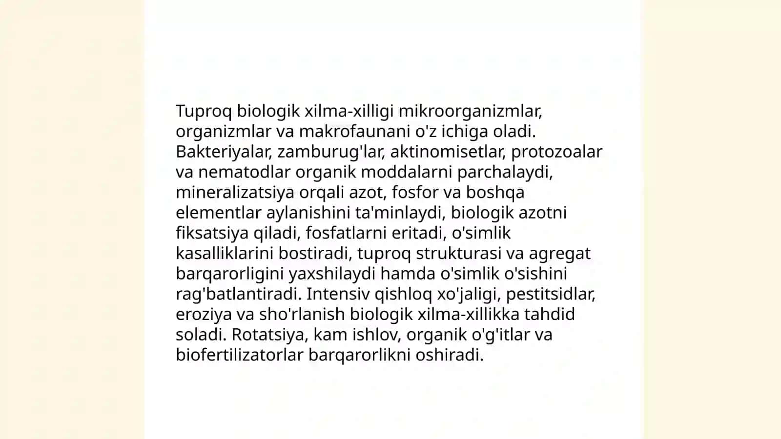 Tuproq ekologiyasi va yer resurslaridan oqilona foydalanish 4