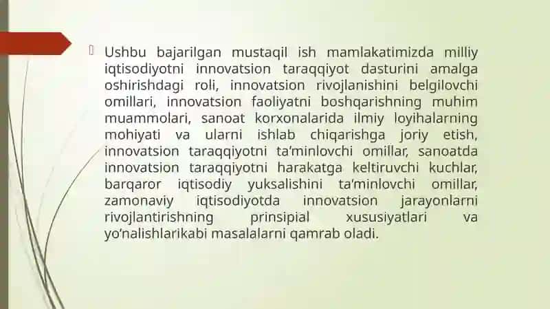 Innovatsion iqtisodiyot fanidan bajarilgan mustaqil ishi 4
