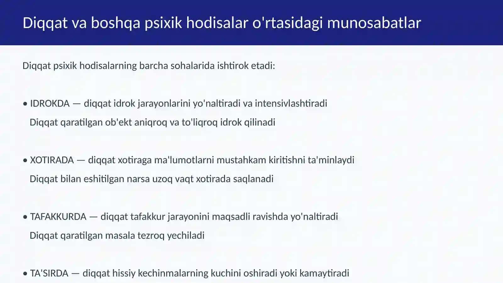 Diqqatni boshqa psixik hodisa va jarayonlar bilan taqqoslash 4