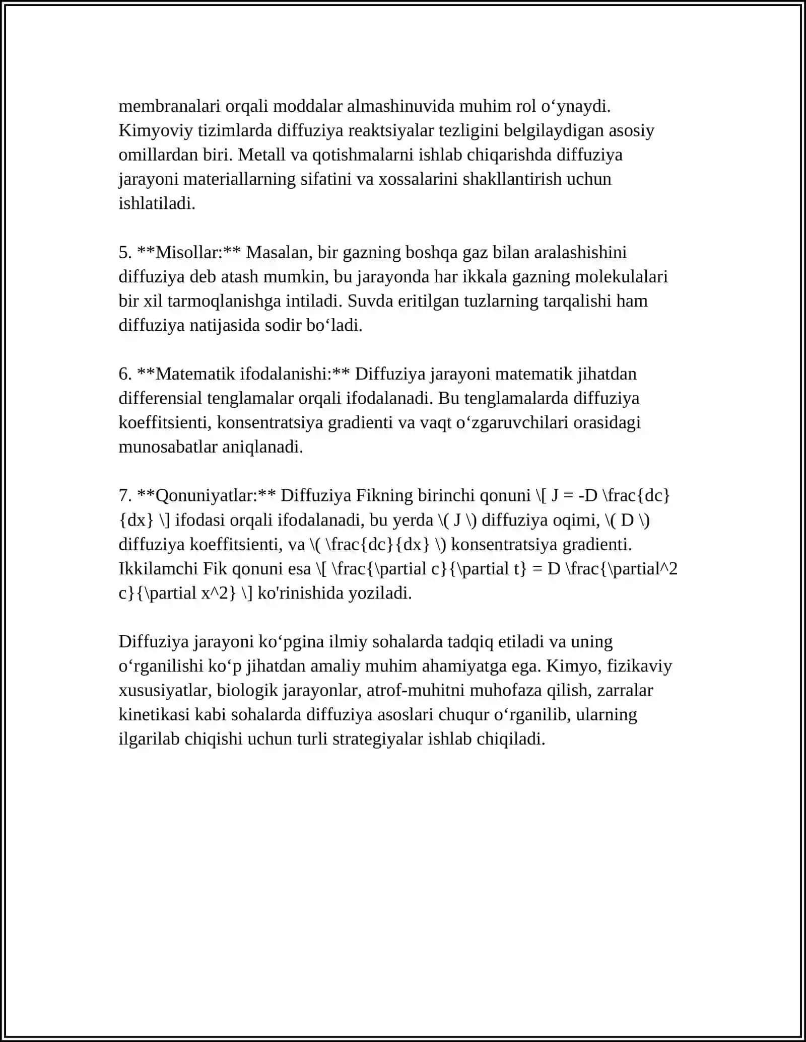 DIFFUZIO VA KINETIK HOLATLARDA GETEROGIN JARAYONLARNING XUSUSIYATLARI 4