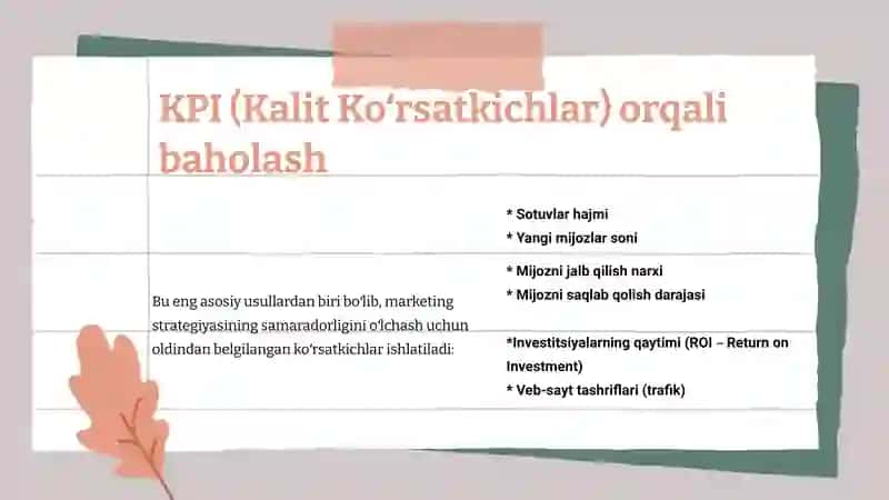 Marketing natijalarini baholash va tahlil qilish usullari 4