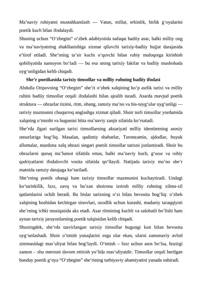 ABDULLA ORIPOVNING OʻZBEGIM SHEʼRIDA BADIIY MUSHOHADA VA TARIXIY FAKT UYGʻUNLIGI 4