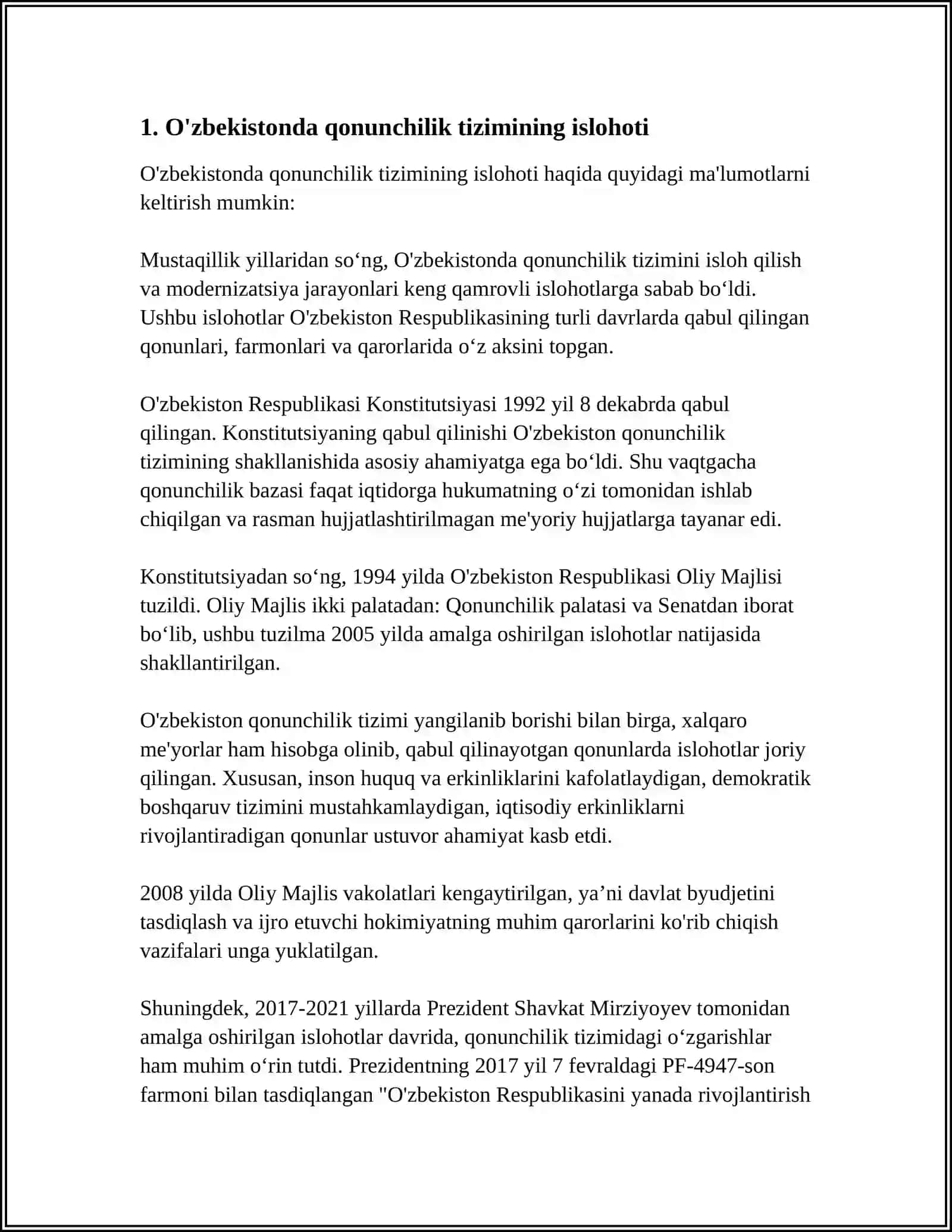 O'ZBEKISTONDA HUQUQIY SIYOSIY ISLOHOTLARNING AMALGA OSHIRILISHI 4