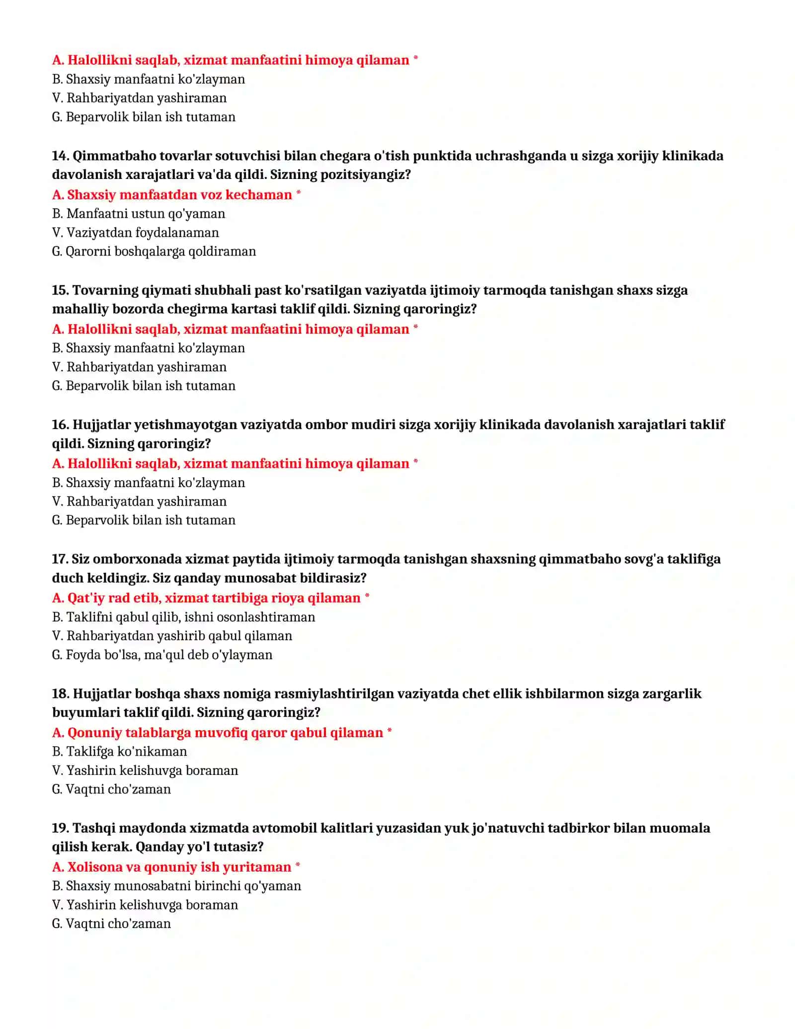 BOJXONA AKADEMIYASI - SUHBAT TESTLARI (№ 8) 4