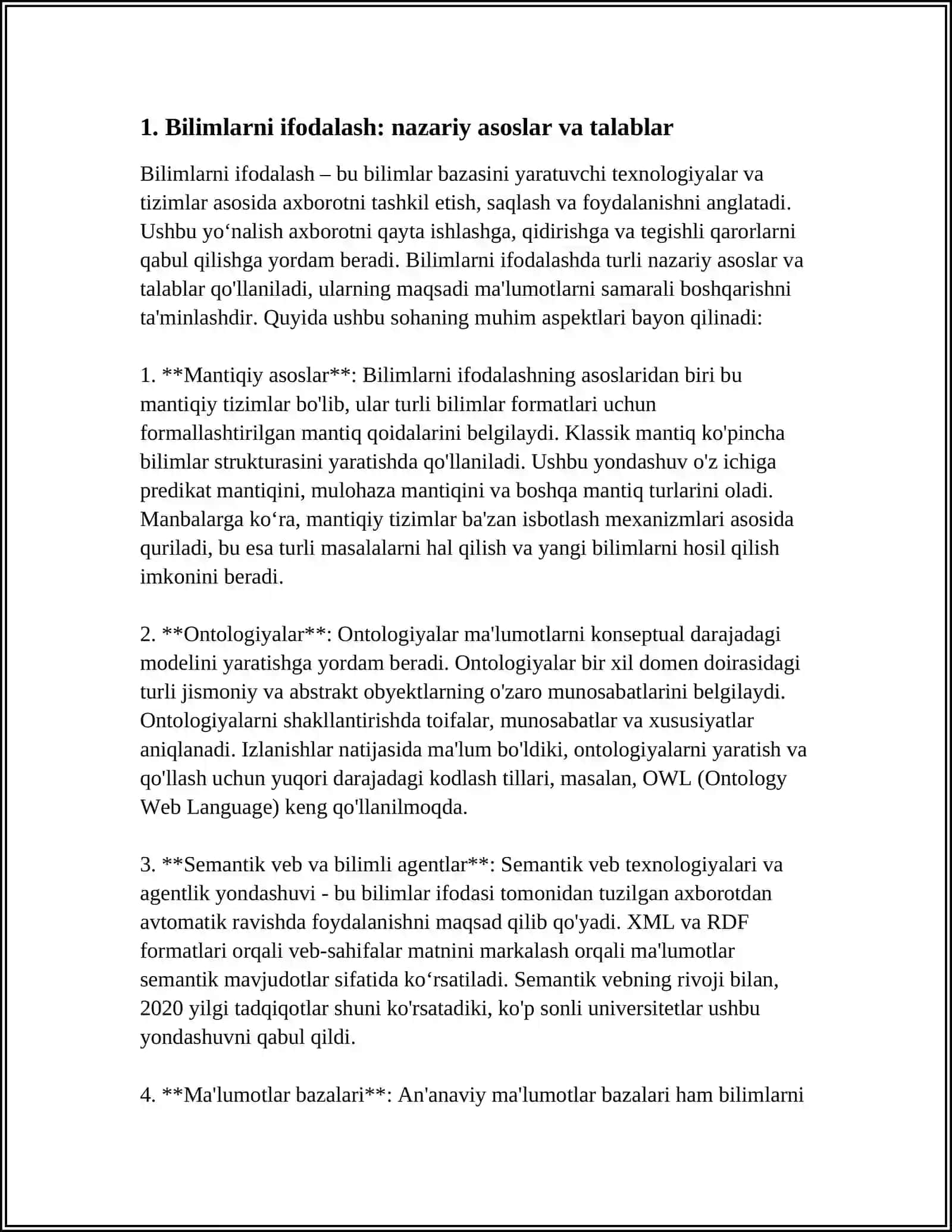 Bilimlarni ifodalash: nazariy asoslar va talablar 4