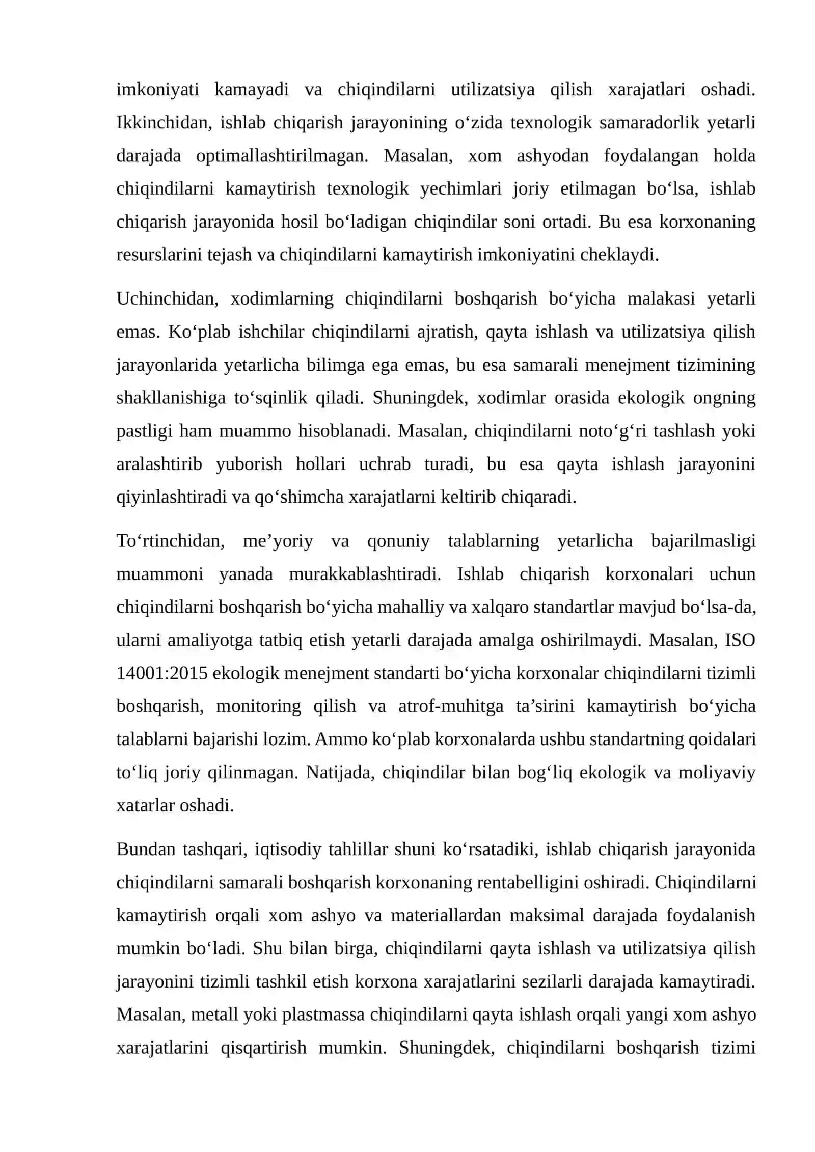 Ishlab Chiqarishdagi Chiqindilarni Kamaytirish Bo‘yicha Menejment Rejasi 4