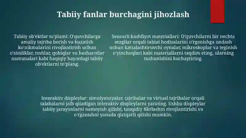 Tabiiy Fan Daralarini Jihozlash Va O‘Lkashunoslik BurchaginiTashkilQilish 4