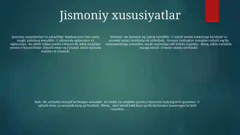 Og'ir metallarining kimyoviy xossalari 4