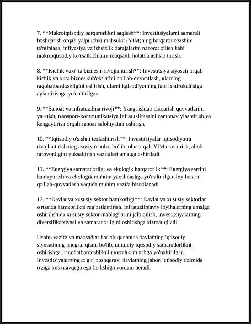 INVESTITSIYA SIYOSATI, INVESTITSIYA JARAYONI VA INVESTITSIYA LOYIHALARI 4