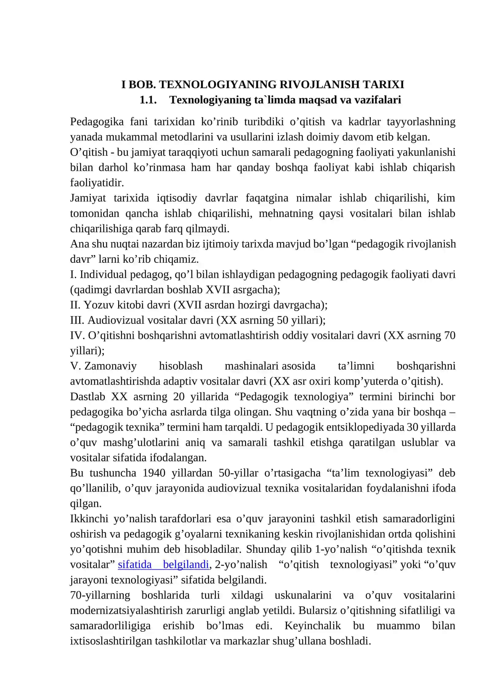 TEXNOLOGIYA TUSHUNCHASINING TARIXIY JARAYONI VA UNI TA`LIMGA MOSLASHTIRISH TUSHUNCHASI 4