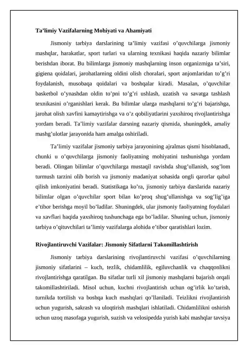 Jismoniy Tarbiya Darslarining Vazifalari 4