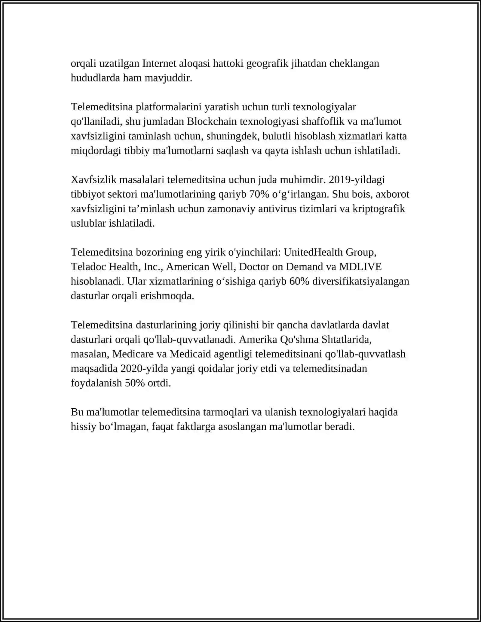 TELEMEDITSINA INFRATUZILMASI VA TIZIMLARI 4