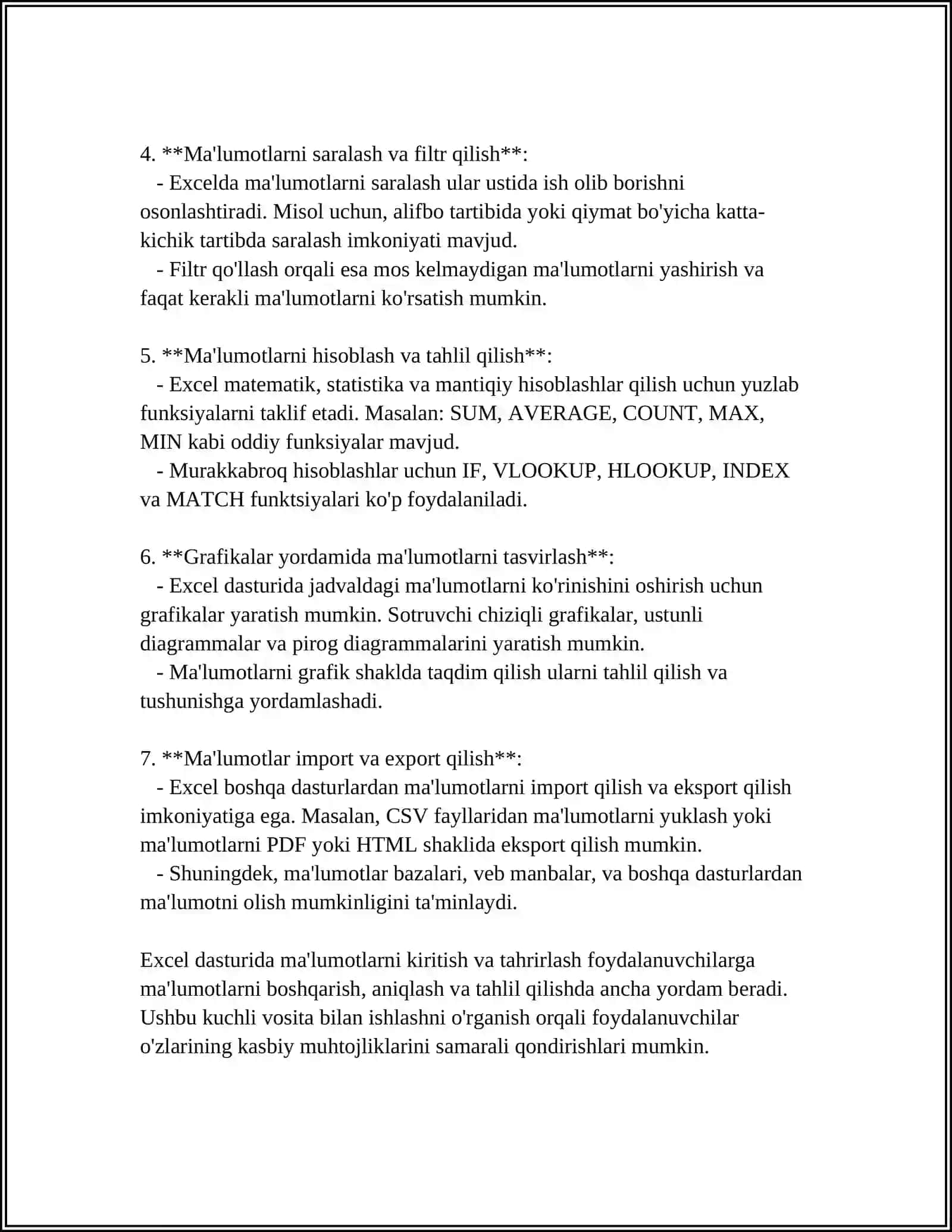 MICROSOFT EXCEL ELEKTRON JADVAL MUXARRIRI YORDAMIDA TIBBIY BIOLOGIK TAJRIBA NATIJALARINI STATISTIK QAYTA ISHLASH VA BAHOLASH 4