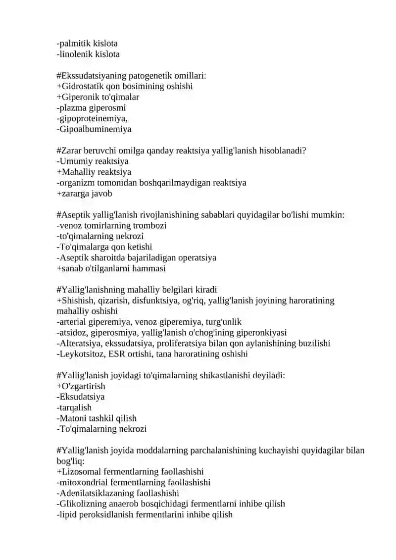 Yallig’lanishda eksudatsiya TEST 4